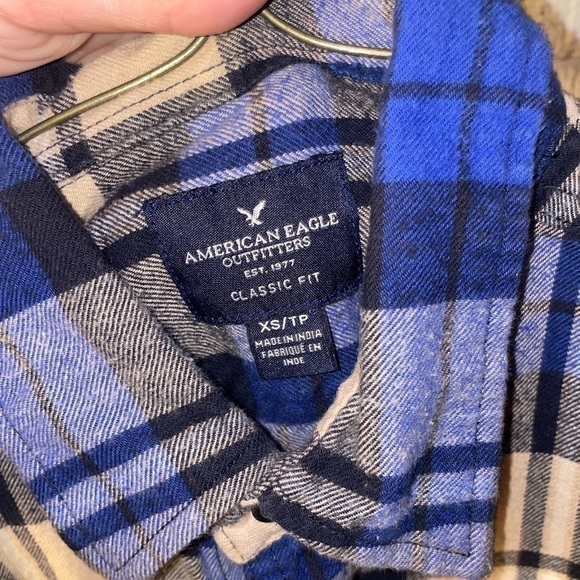 American Eagle Plaid Flannel classic Fit Long Sleeve Button Down Shirt Blue XS - Picture 5 of 10